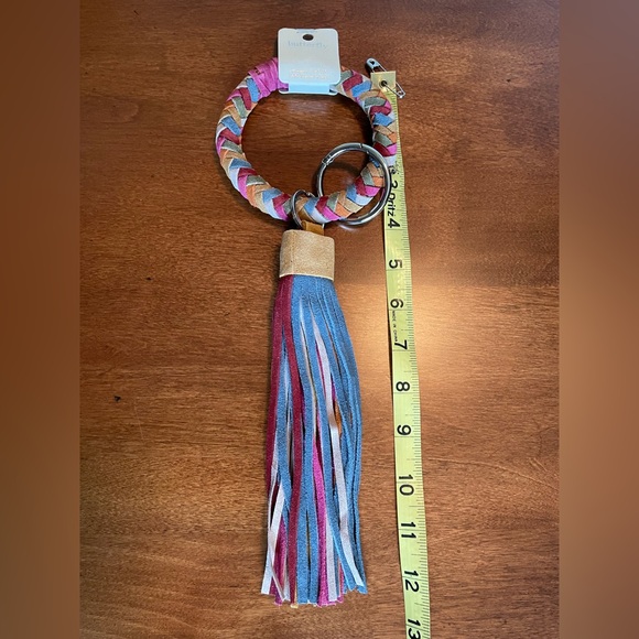 Keychain. Multi Color Leather Key Ring Bracelet With Tassels. NWT - Picture 3 of 6